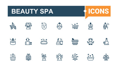 Beauty Spa linear icon. Contains related to salon, beauty, sauna, therapy, body, wellness, massage, relax. Spa icon pack. Solid line editable vector illustration.