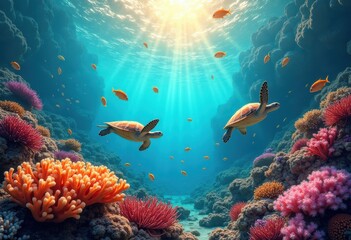 Fototapeta premium exploring mesmerizing underwater worlds through beautiful coral reefs teeming colorful marine life fascinating aquatic adventures, animal, biodiversity