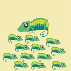 Stylized colored hameleons. Hand drawn.