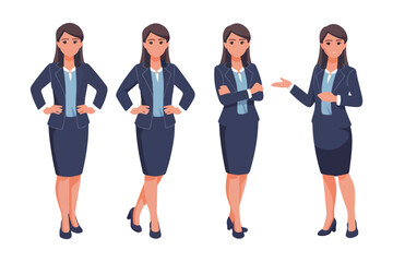 Fototapeta premium Young business woman standing in different poses. Isolated vector illustration set