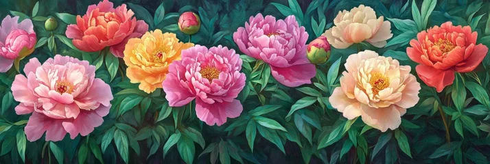 Fotobehang Colorful peonies flourishing in a lush garden, showcasing nature s floral splendor © vetrana