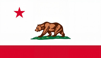Symbolic California flag featuring grizzly bear on grass, state identity