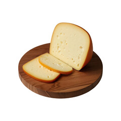 Wooden Cutting Board with Sliced Cheese Isolated on Transparent Background