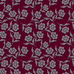 Floral pattern. Pretty flowers on white background. Printing with small lilac and red flowers. Ditsy print. Seamless vector texture. Spring bouquet