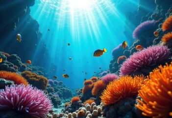 stunning close views vibrant coral reefs showcasing tropical marine life promoting conservation awareness, ocean, underwater, fish, habitat, flora, fauna