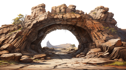 Stone Archway Desert Landscape Painting, Scenic Rock Formation for Nature Themes.