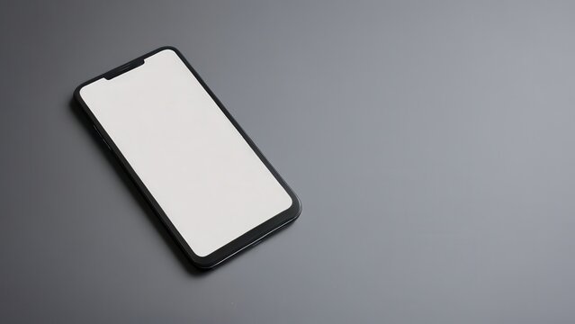 Minimalist black smartphone mockup on a gray background for creative presentations.