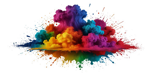 Colorful smoke rainbow painted holi fog festival background. Colorful rainbow paint color smoke cloud explosion isolated on transparent background.	