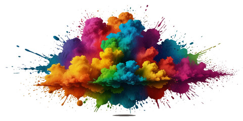 Colorful smoke rainbow painted holi fog festival background. Colorful rainbow paint color smoke cloud explosion isolated on transparent background.	