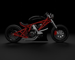 Fototapeta premium Realistic Motorcycle Custom Bobber Style with isolated on black background. 3d rendering - illustration 