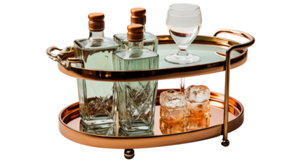 Two-Tier Copper Serving Tray Luxury Barware for Drinks, Modern Home Decor with Gold Metal Design.