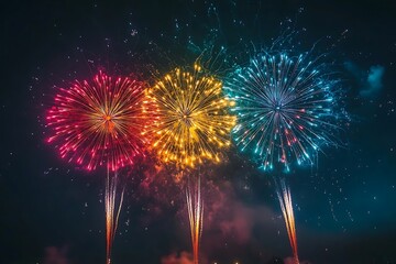 Triple Fireworks Burst Night Background