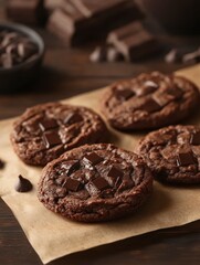 Delicious Chocolate Chunk Cookies on Parchment Paper with Chocolate Pieces