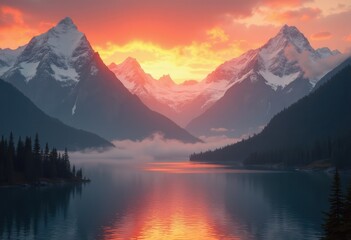 stunning landscape majestic mountain peaks bathed warm gold deep orange hues during captivating sunrise sunset moments, sky, colors, clouds, view, horizon
