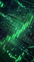 Naklejka premium Abstract Financial Data Visualization with Green Candlestick Chart