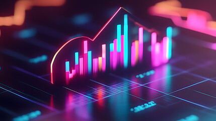 3D graph up with search notice icon for finance statistic, sell and buy report. analyzing investment money cash and exchange with finance. 3d trading stock report icon vector render illustration