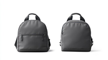 Naklejka premium Two Gray Minimalist Backpacks Isolated on White Product Studio Shot