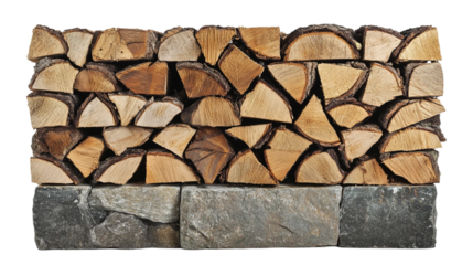 Bundle of firewood for a fireplace, stove, or campfire, cut out. Isolated on a transparent background.