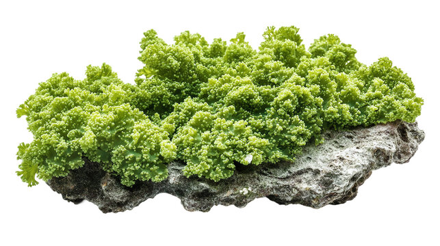 Green aquatic moss coral reef, cut out. Isolated on a transparent background.