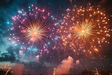 Fototapeta premium Vibrant Night Sky Fireworks Background