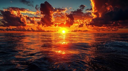 Fiery Sunset Over the Ocean: A Breathtaking Spectacle of Nature's Majesty