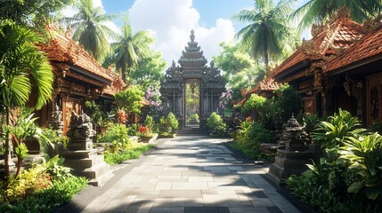 Fototapeta premium Tropical Gate Houses, Sunny Pathway