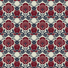 Intricate Floral Tile Seamless Pattern in Burgundy and Beige