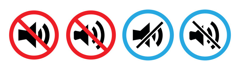 Set of no sound icon. Volume Off symbol. No sound sign on white background. Vector illustration in trendy flat style. EPS 10.