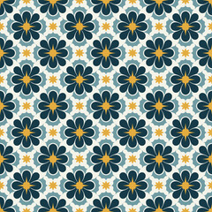 Vintage Blue and Yellow Ornamental Floral Tile Seamless Pattern