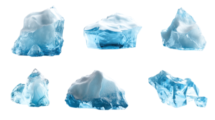 Set of icebergs, cut out. Isolated on a transparent background.