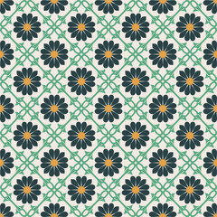 Floral Diamond Pattern Seamless Tile Design in Soft Green and Gold
