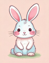 Obraz premium Dibujo de conejito de pascua, colores pasteles. Lindo, tierno