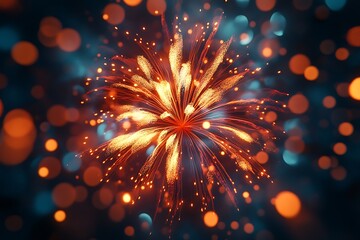 Obraz premium Abstract Gold Fireworks Burst Sky Pattern