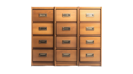 Set of wooden file cabinets with handles, cut out. Isolated on a transparent background.