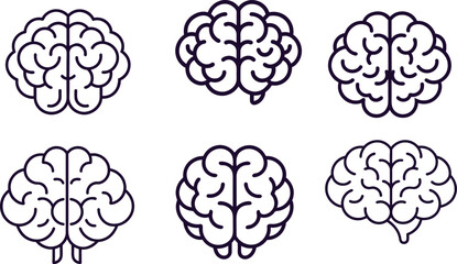 Human brain icon set with different style. Creative idea flat line icon. Human brain icon set solid and outline style
