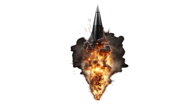 Missile Launch Explosion Fiery Blast, Powerful Rocket Ignition for Dramatic Displays.