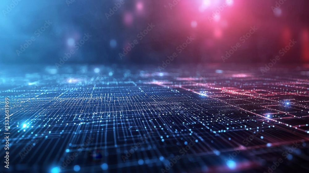 Poster futuristic abstract data visualization with glowing particles and lines