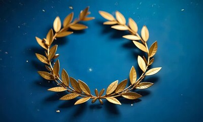 Gold laurel wreath on blue background	 - Powered by Adobe