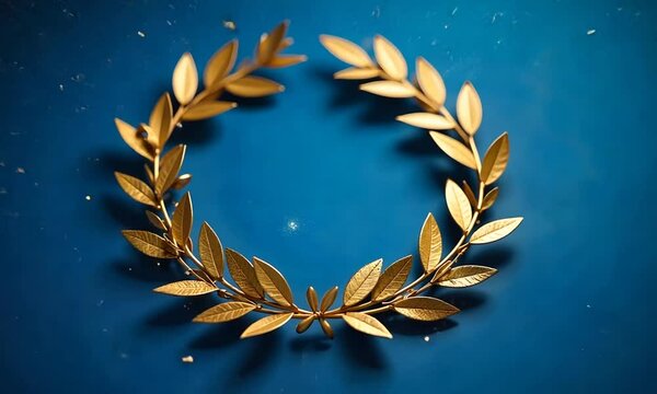 Gold laurel wreath on blue background	