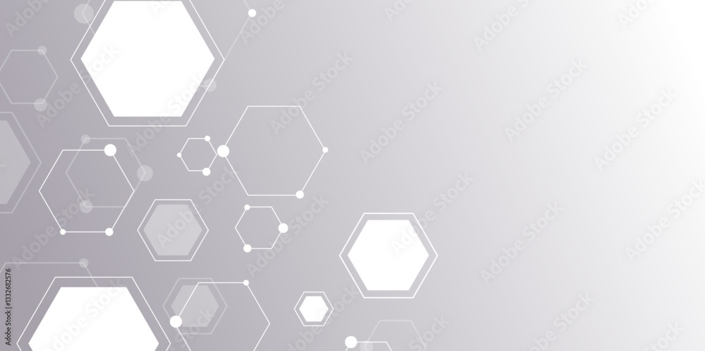 Fototapete white and grey technology hexagonal abstract background. Abstract gradient hexagon digital technology background. Vector abstract graphic design banner pattern presentation background web template.	