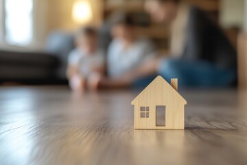 Family in a home, playing. Focus on home ownership. Mortgage ads, real estate, investments