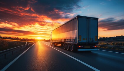 Truck Embarking On Road Journey At Sunrise - Focusing On Speed And Efficient Delivery For Maximum Impact And Productivity.
