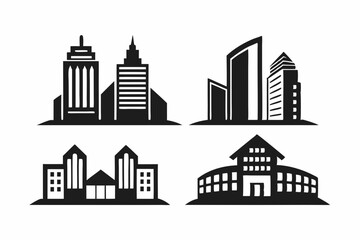building logo icon set line art silhouette vector illustration