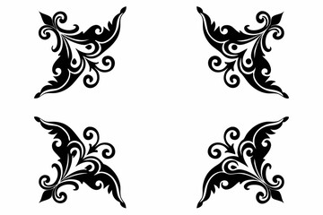 decorative corner elements set line art silhouette vector illustration