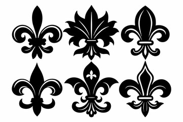 fleur de lis set line art silhouette vector illustration