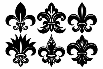 fleur de lis set line art silhouette vector illustration