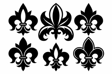 fleur de lis set line art silhouette vector illustration