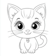 Obraz premium Cute kitten wearing a bell coloring page for kids