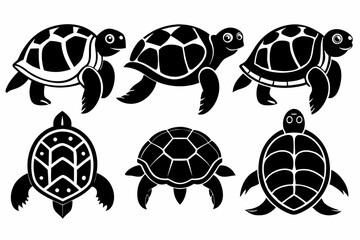 turtle set line art silhouette vector illustration