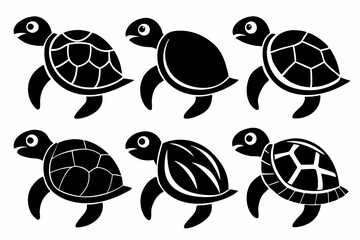 turtle set line art silhouette vector illustration